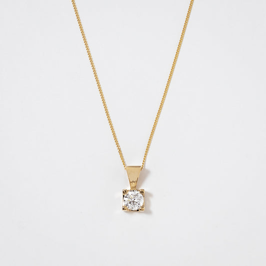 14K Yellow Gold Canadian Diamond Pendant Necklace in a Four Claw Setting (0.40ct tw)