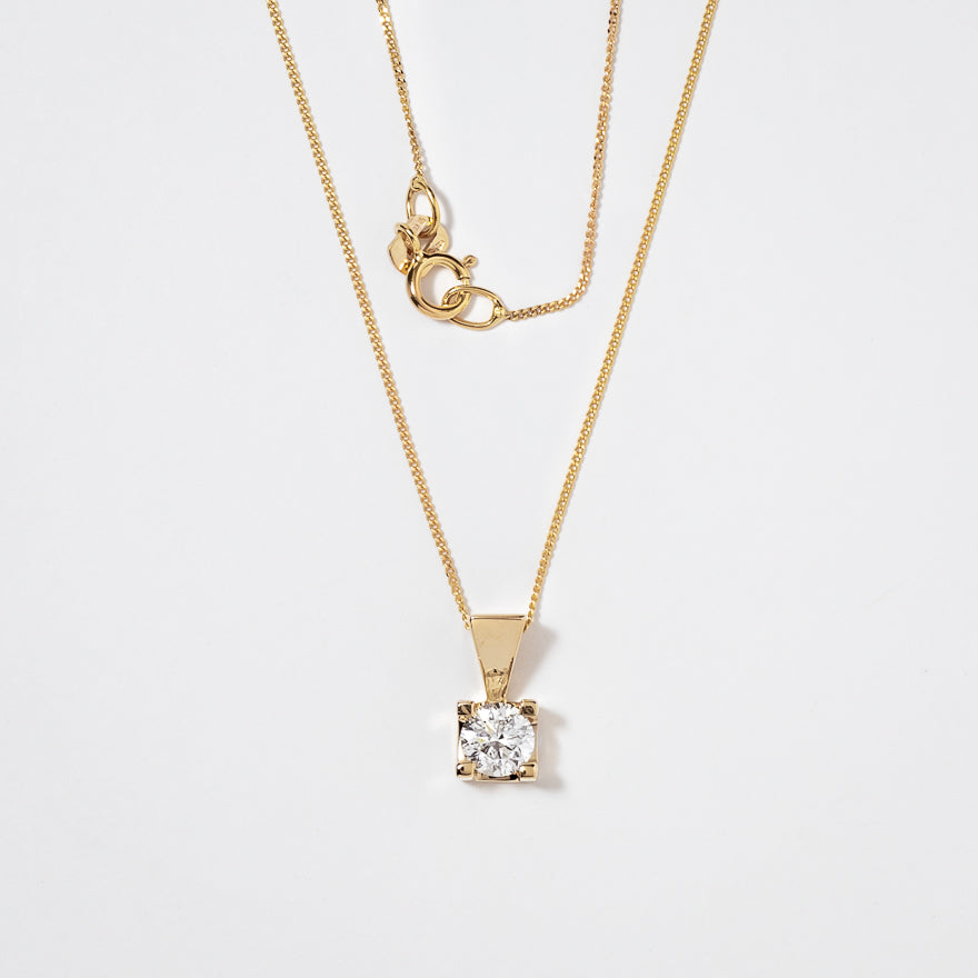 14K Yellow Gold Canadian Diamond Pendant Necklace in a Four Claw Setting (0.40ct tw)