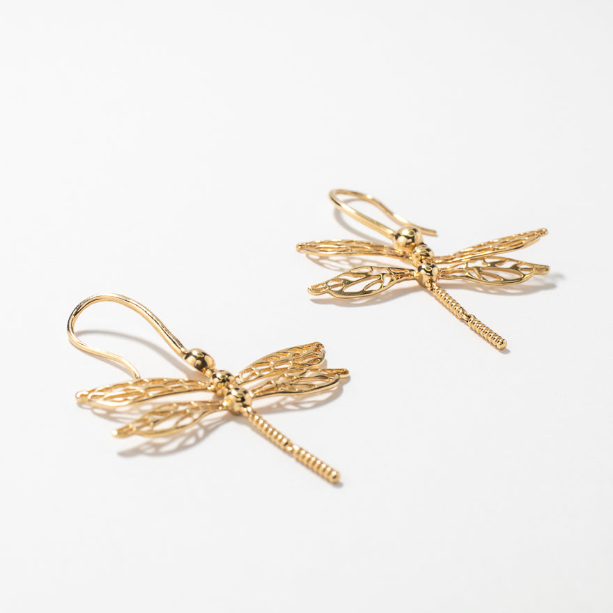 Gold dragonfly hot sale drop earrings