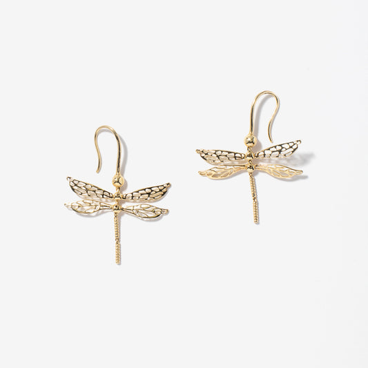 Dragonfly Dangle Earrings in 10K Yellow Gold