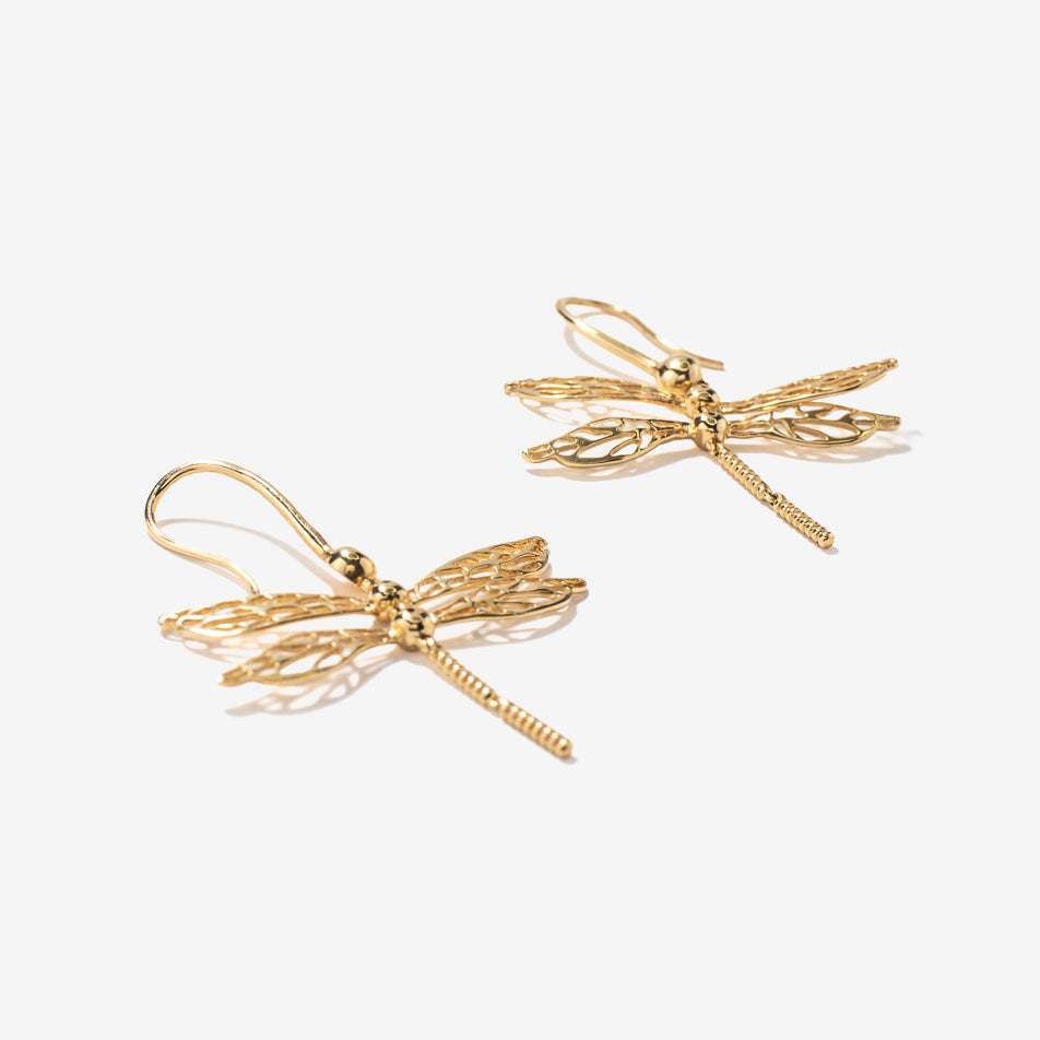 Dragonfly Dangle Earrings in 10K Yellow Gold