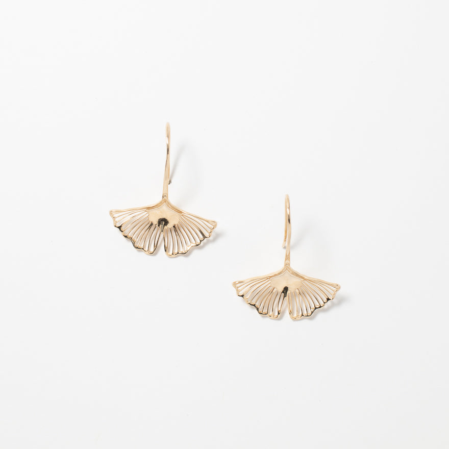 Gingko Tree Leaf Earrings in 10K Yellow Gold