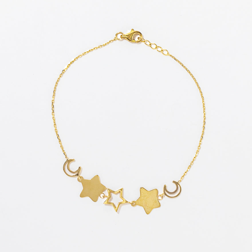 Star and Moon Charm Bracelet in 10K Yellow Gold