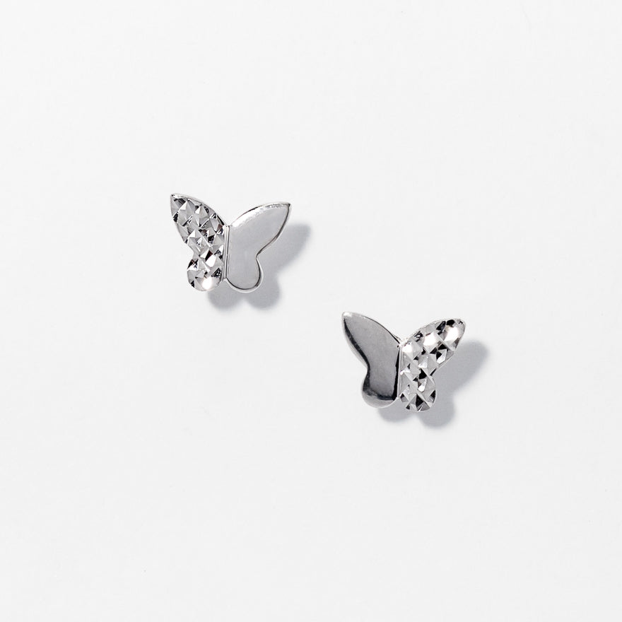 Butterfly Stud Earrings In 10K White Gold