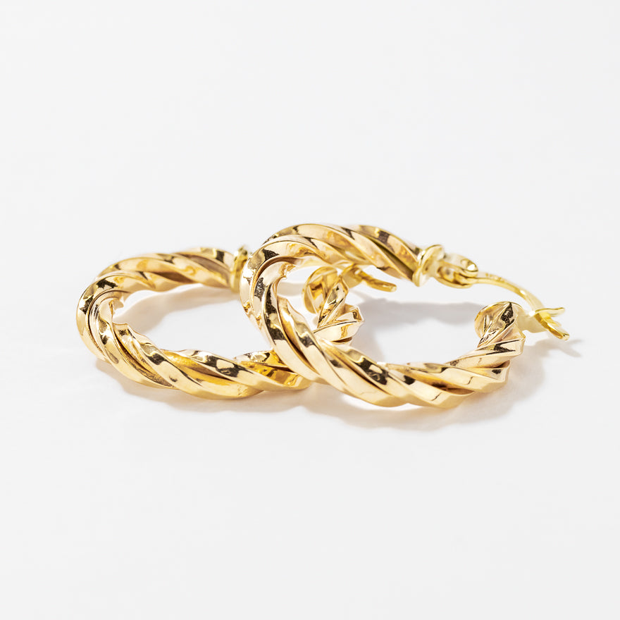Wide Twist Hoop Earrings in 10K Yellow Gold