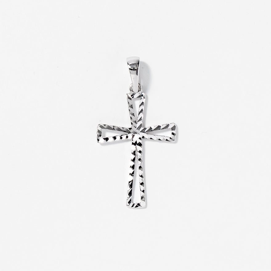 10K White Gold Diamond Cut Cross Pendant