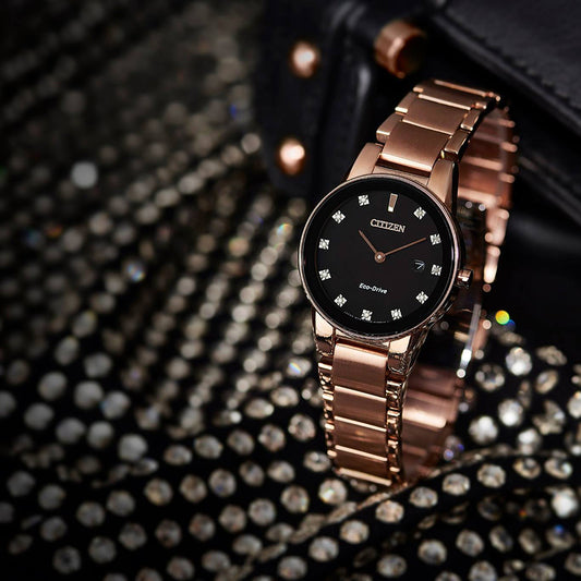 Citizen Women's Axiom Eco-Drive Pink Gold-Tone Black Dial Watch | GA1058-59Q