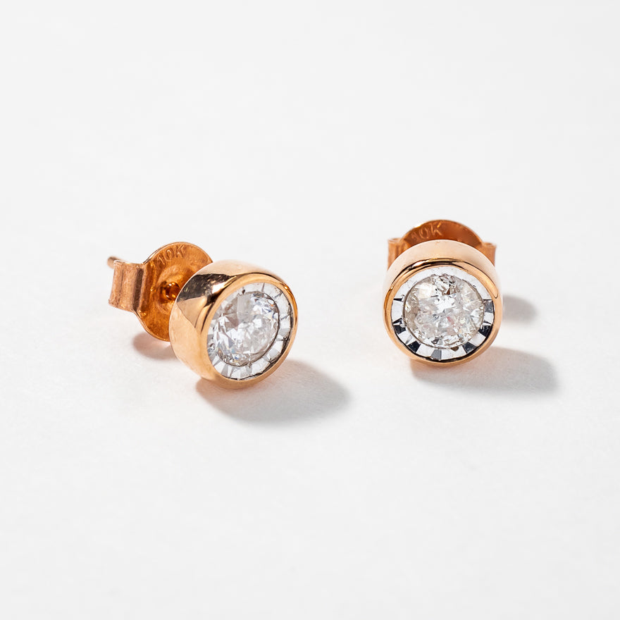 Bezel Stud Earrings in 14K Rose and White Gold (0.50 ct tw)