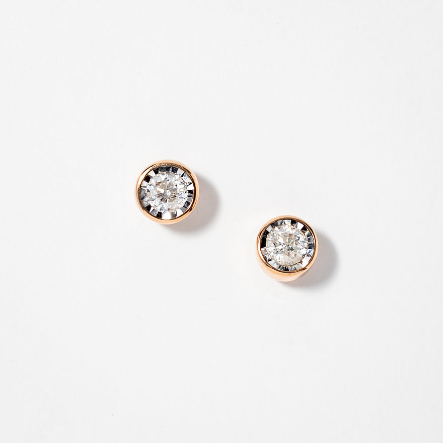 Bezel Stud Earrings in 14K Rose and White Gold (0.50 ct tw)