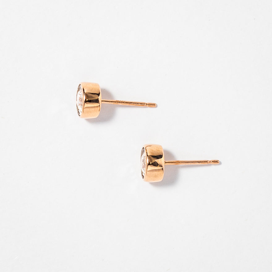 Bezel Stud Earrings in 14K Rose and White Gold (0.50 ct tw)