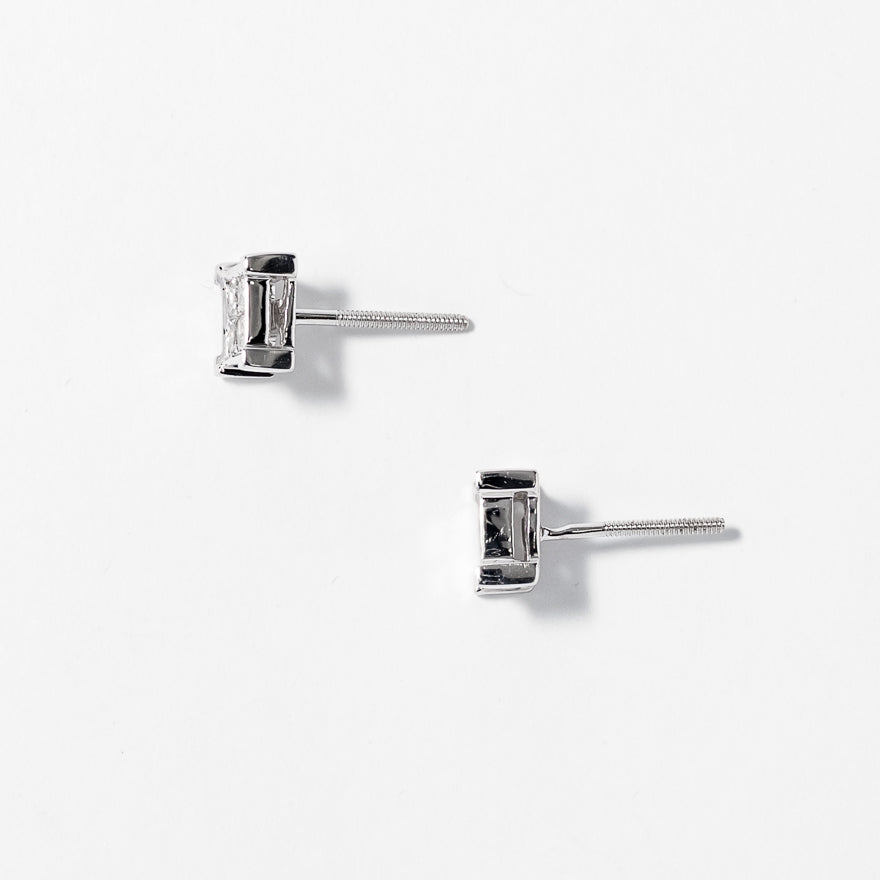 Princess Cut Diamond Cluster Stud Earrings in 14K White Gold (0.50 ct