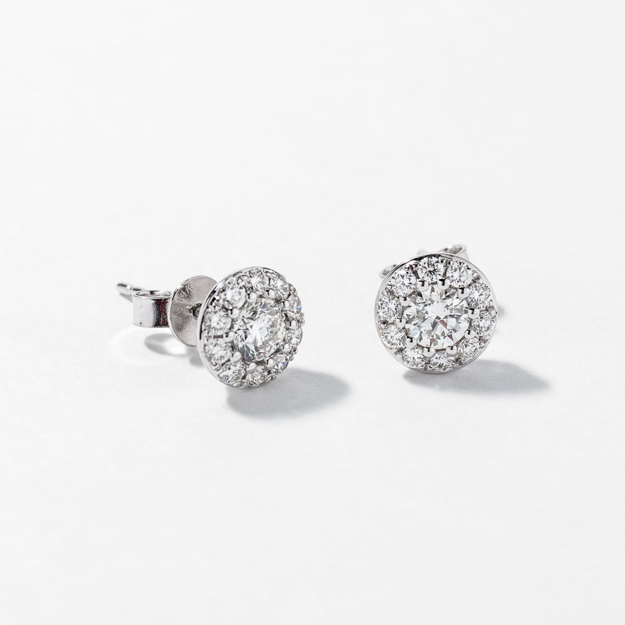 Diamond Cluster Earrings in 14K White Gold (0.62 ct tw)