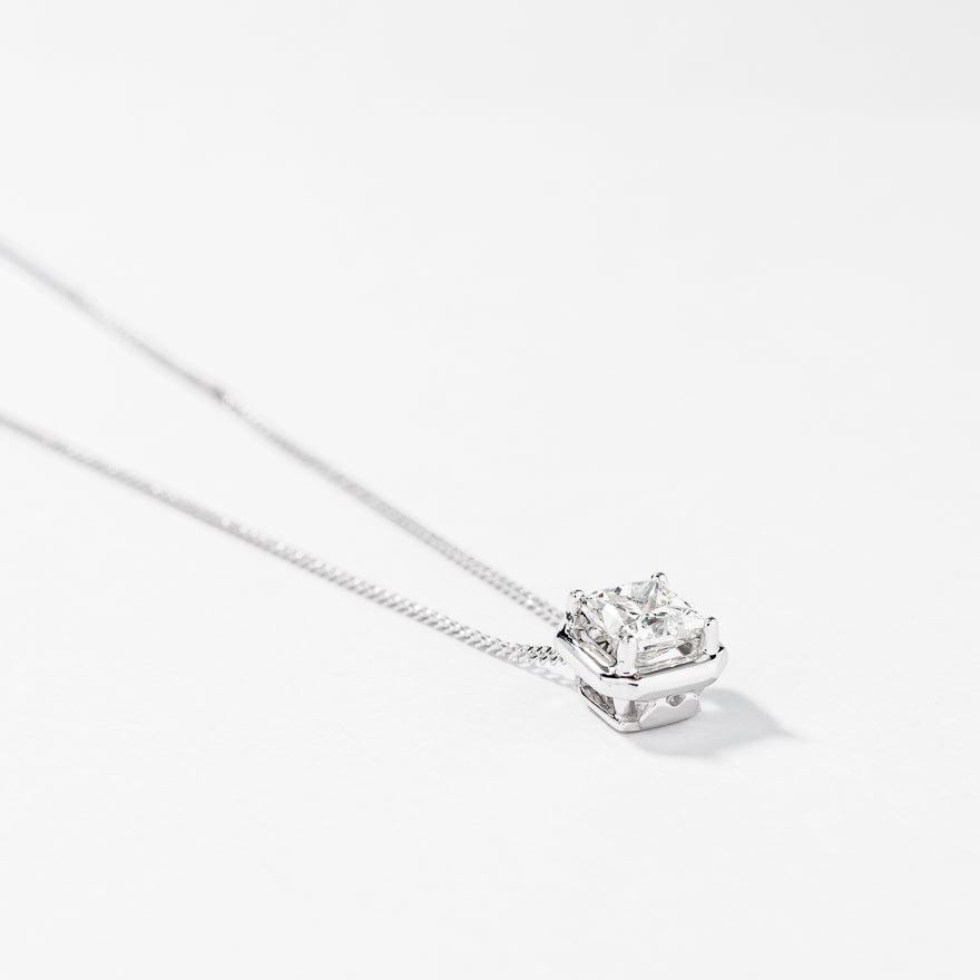 Princess Cut Solitaire Diamond Necklace in 10K White Gold 0.50 ct tw