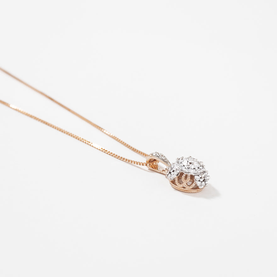 Diamond Cluster Necklace in 10K Rose Gold (0.25 ct tw)