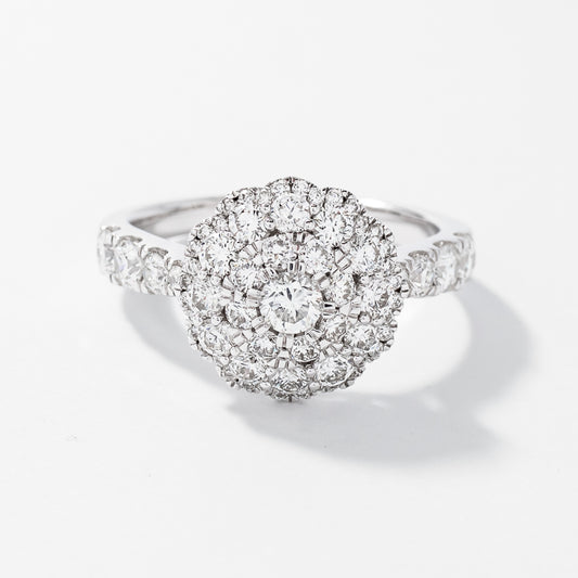 Diamond Cluster Ring in 18K White Gold (1.52 ct tw)