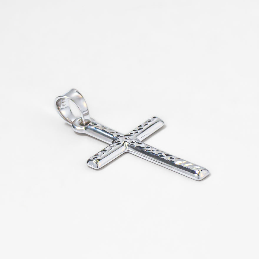 Diamond Cut Cross Pendant in 10K White Gold