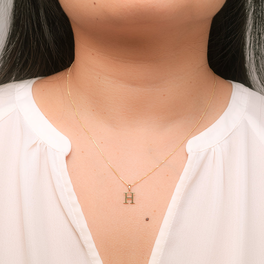 14K White Gold H Initial Lab-Created Diamond Necklace