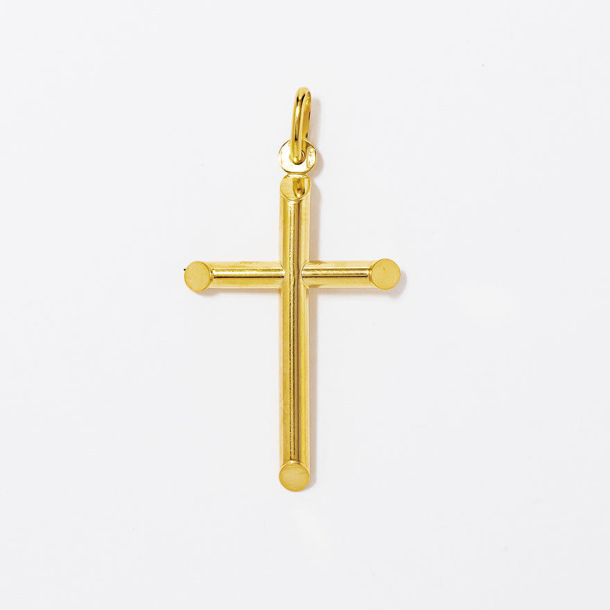 Round Tube Cross Pendant in 10K Yellow Gold