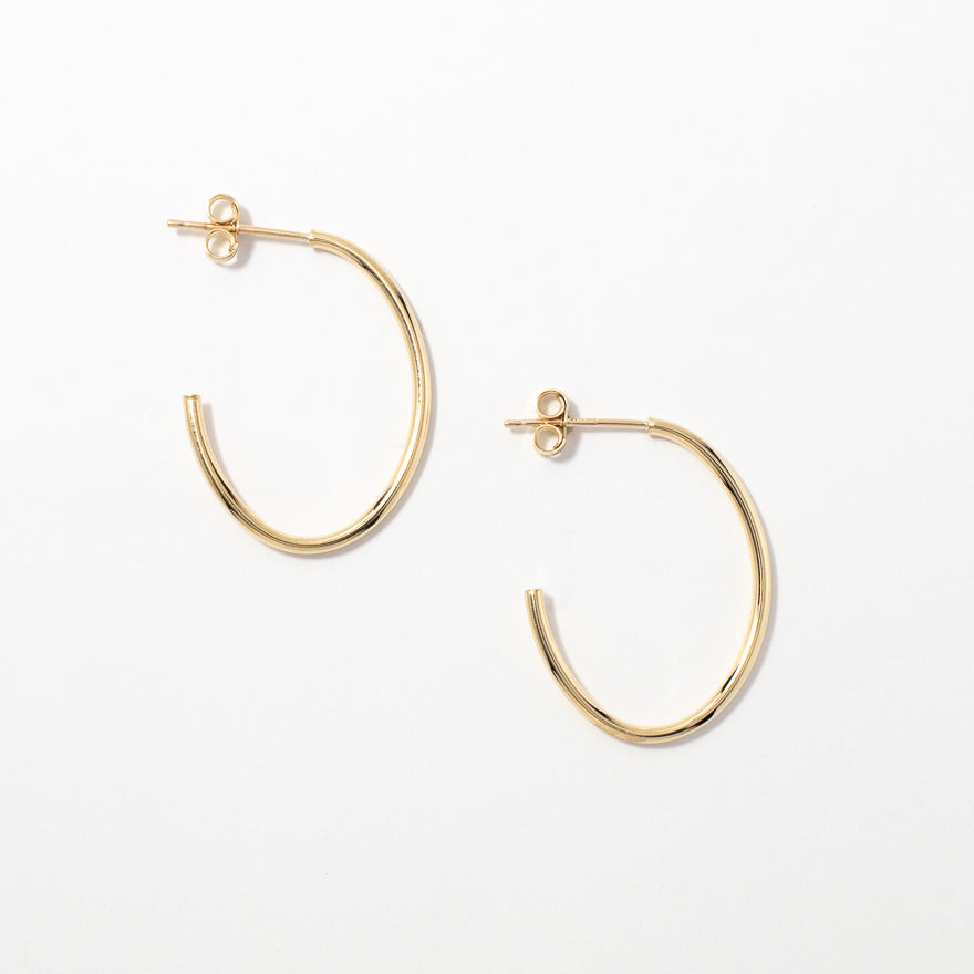 Oval Hoop Stud Earrings in 10K Yellow Gold
