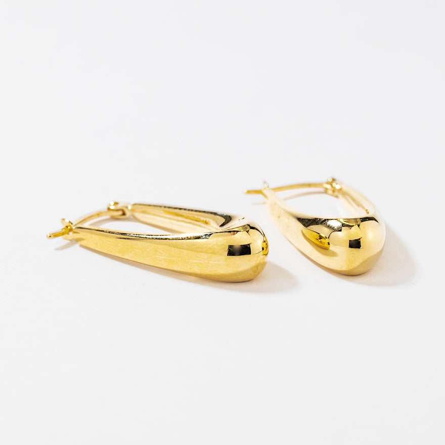 Oval Drop Hoop Earrings in 10K Yellow Gold