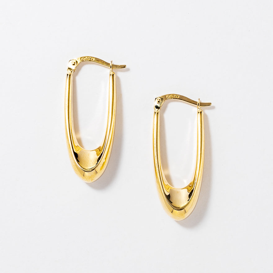 Oval Drop Hoop Earrings in 10K Yellow Gold