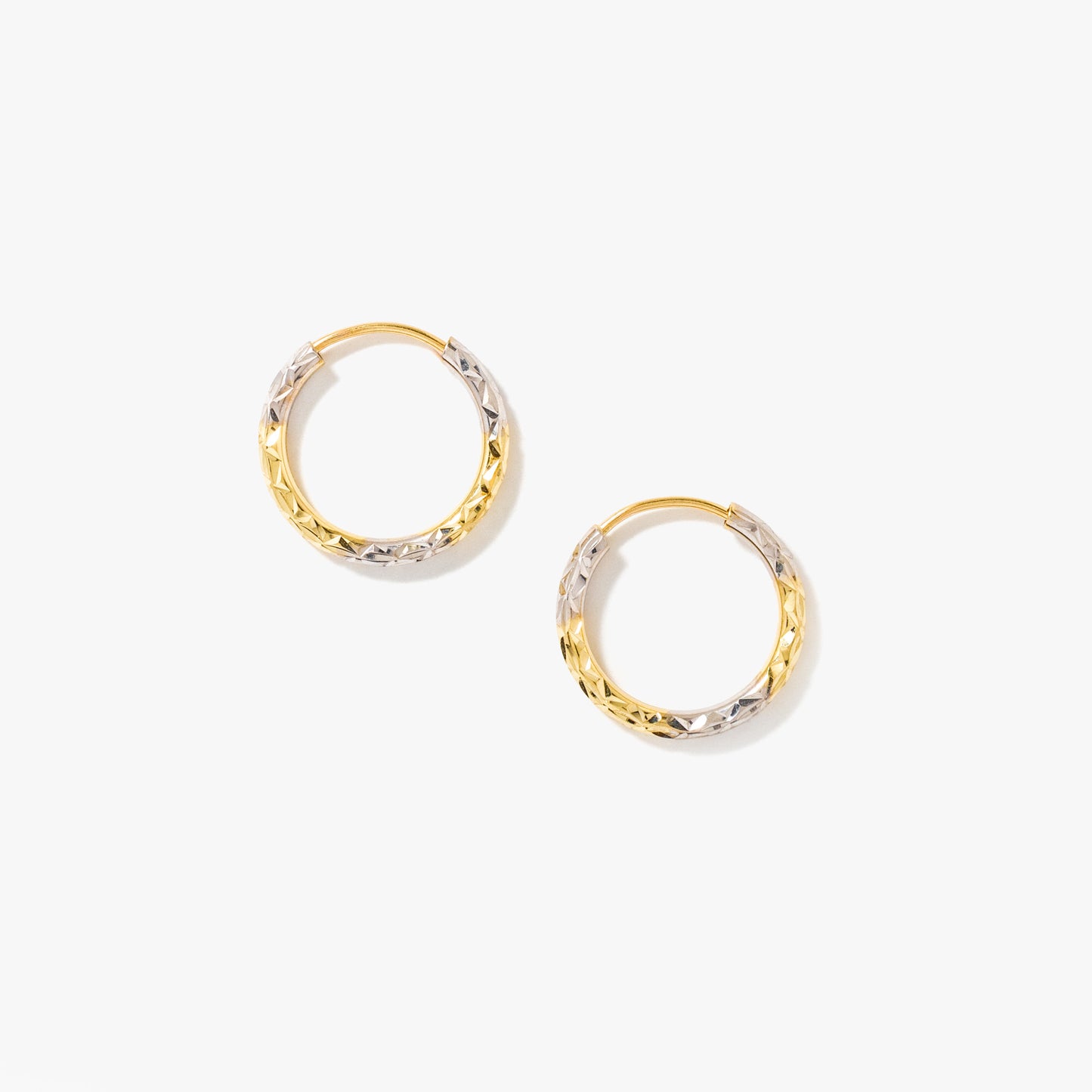 Diamond Cut Hoop Earrings in 10K Yellow and White Gold