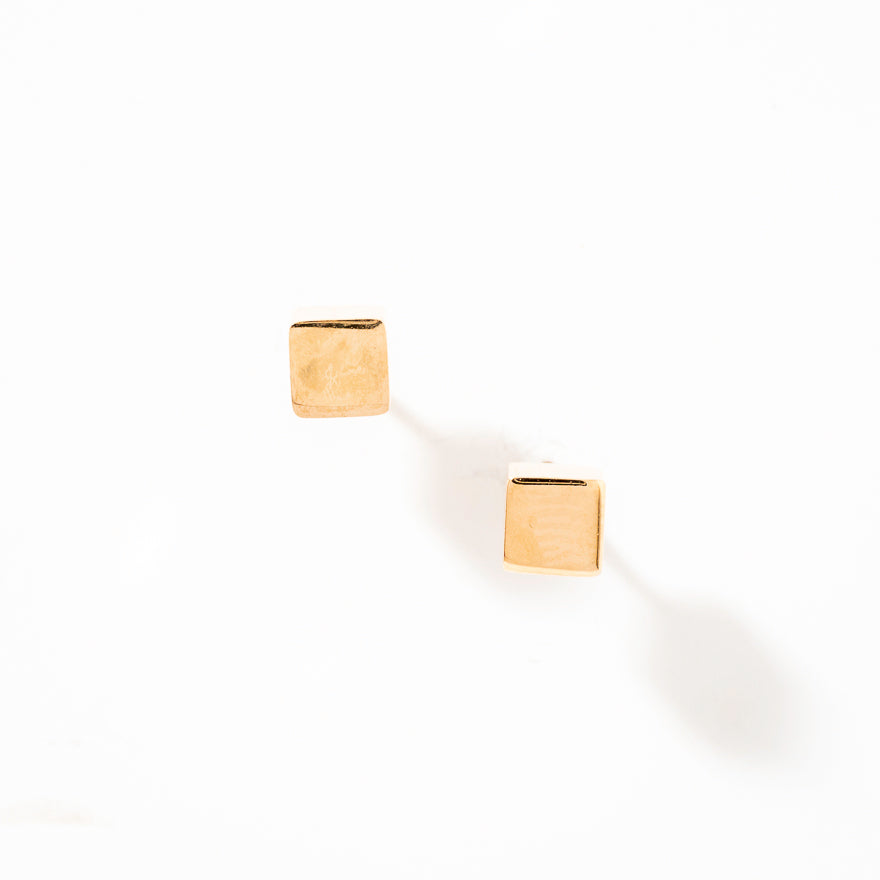 Cube Stud Earrings in 14K Yellow Gold