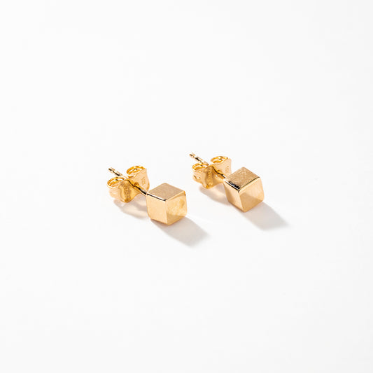 Cube Stud Earrings in 14K Yellow Gold