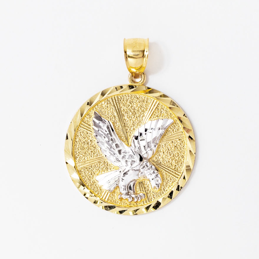 Eagle Medallion Pendant in 10K Yellow and White Gold