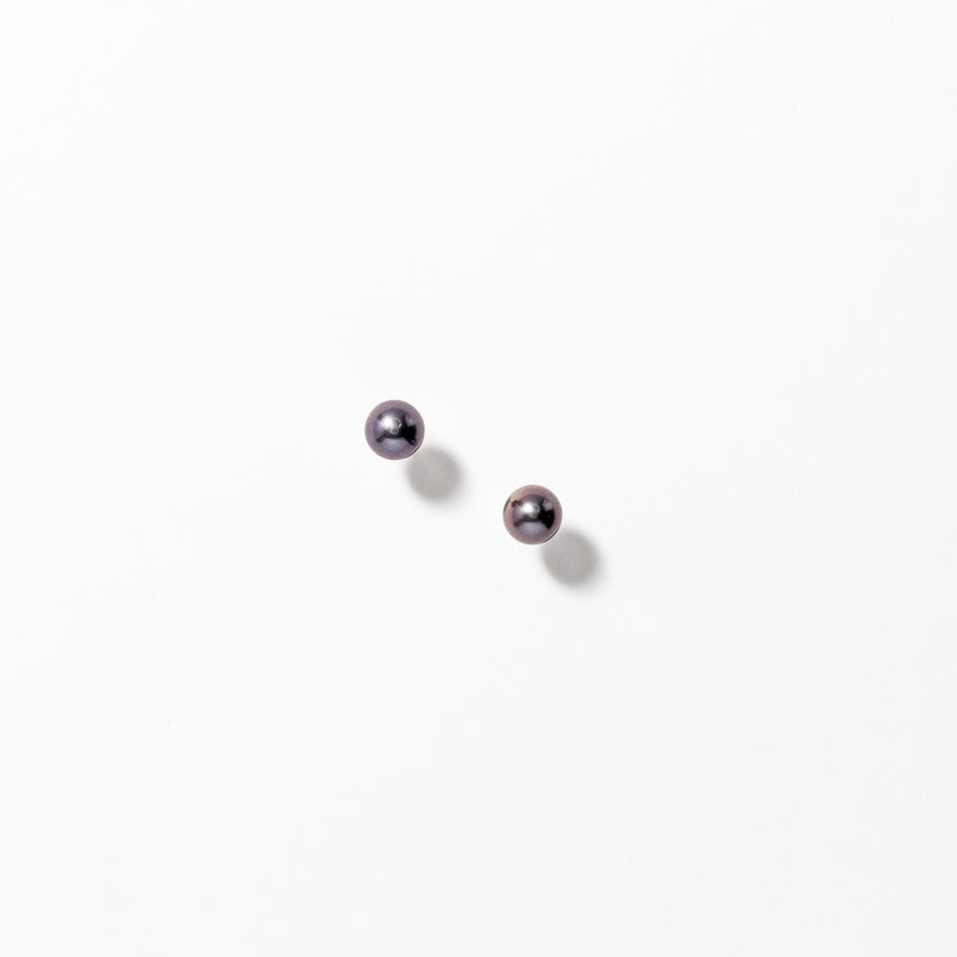 5-5.5mm Black Cultured Pearl Stud Earrings in 14K White Gold