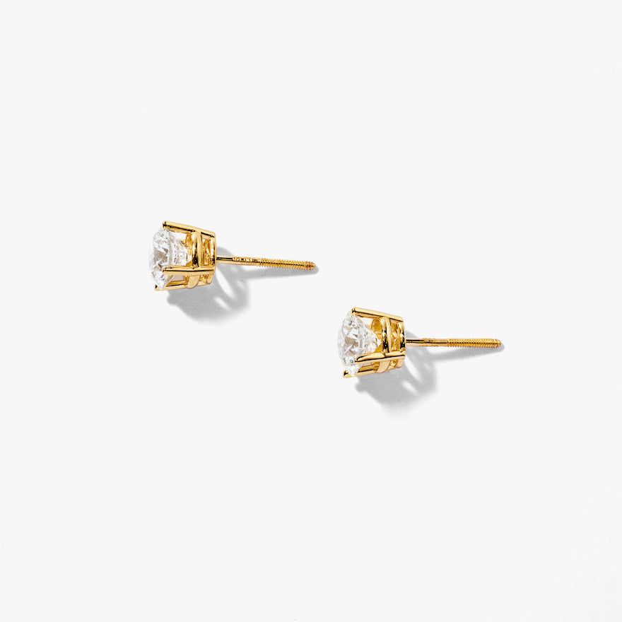 Lab Grown Round Cut Diamond Stud Earrings in 14K Yellow Gold (2.00 ct tw)