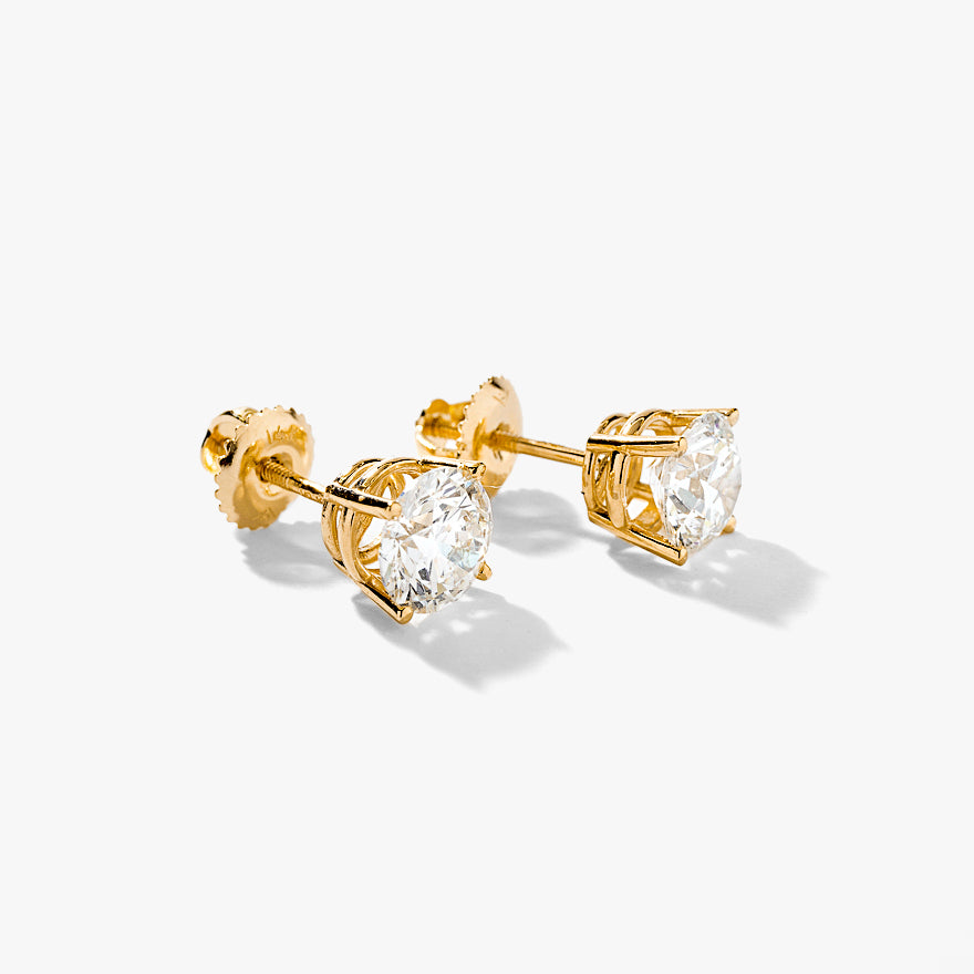 Lab Grown Round Cut Diamond Stud Earrings in 14K Yellow Gold (2.00 ct tw)