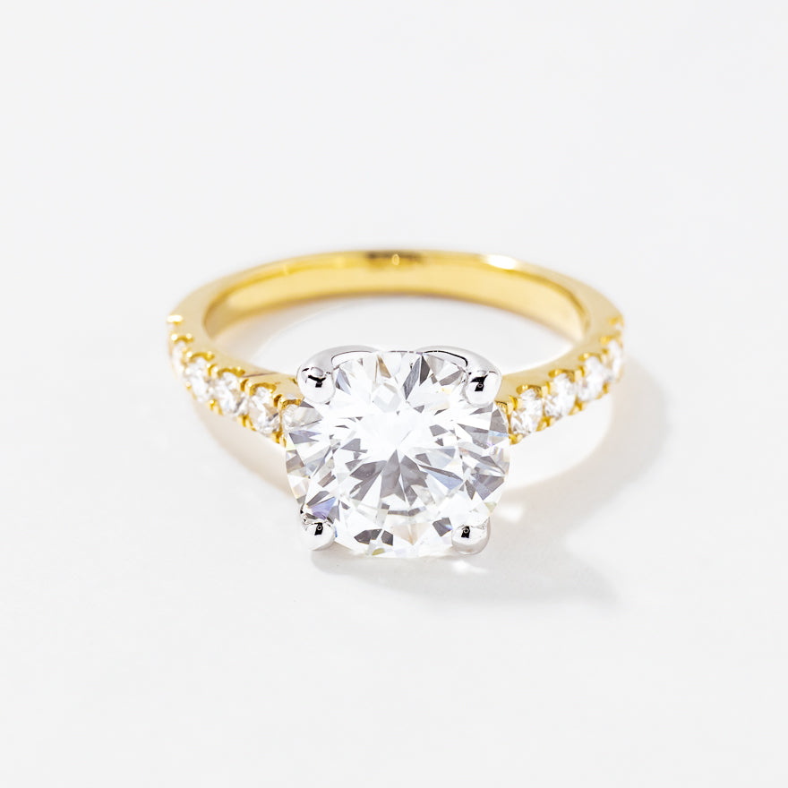 Lab Grown Round Cut Diamond Engagement Ring 14K Yellow and White Go