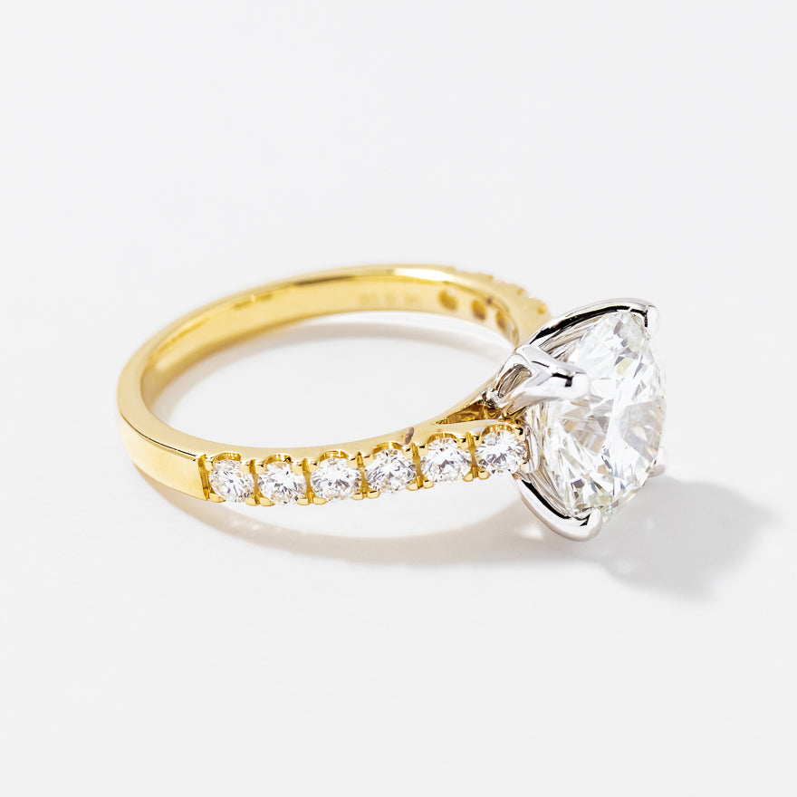 Lab Grown Round Cut Diamond Engagement Ring in 14K Yellow and White Gold (3.50 ct tw)