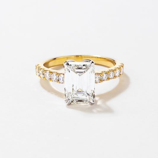 Emerald Cut Lab Grown Diamond Engagement Ring in 14K Yellow and White Gold (3.50 ct tw)