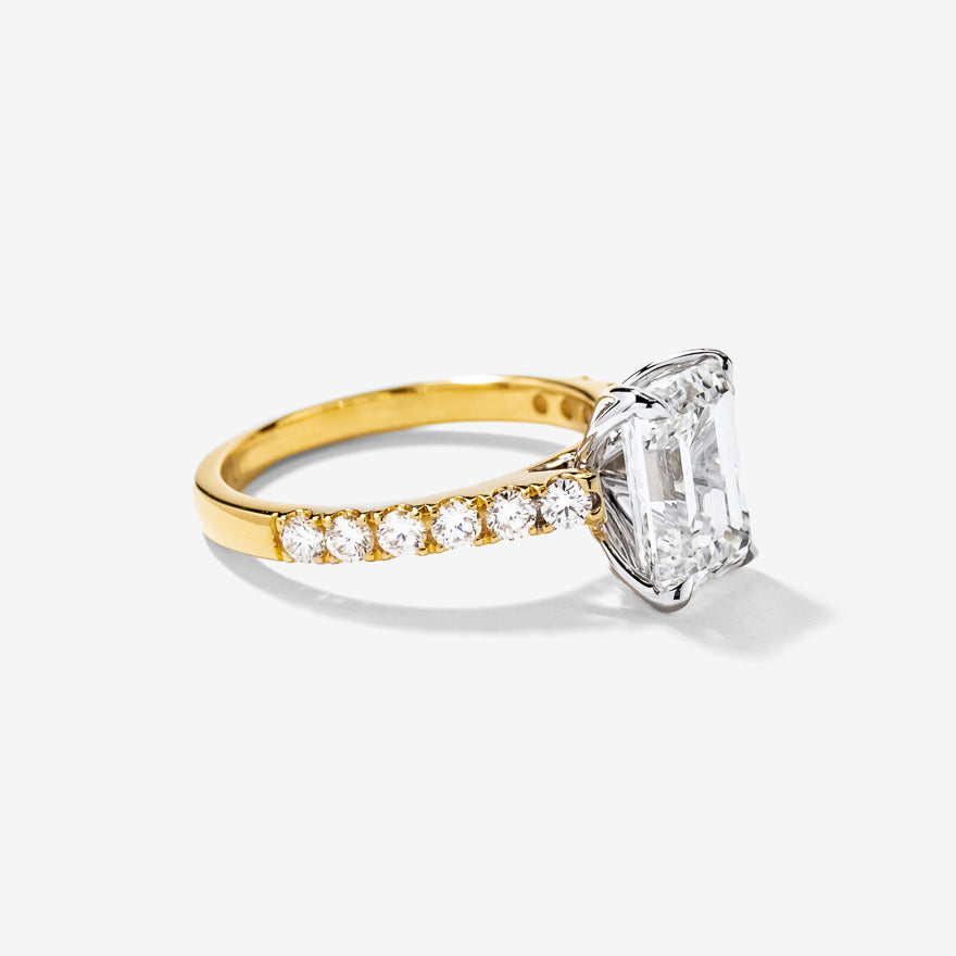 Emerald Cut Lab Grown Diamond Engagement Ring in 14K Yellow and White Gold (3.50 ct tw)