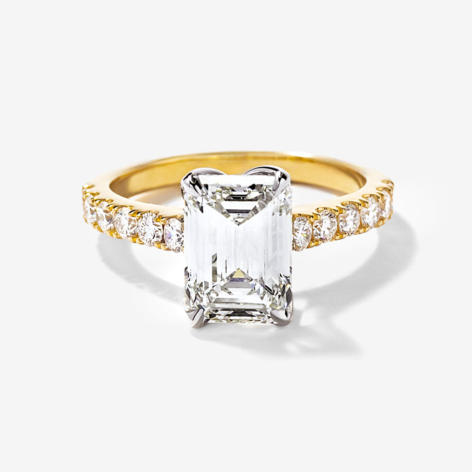 Emerald Cut Lab Grown Diamond Engagement Ring in 14K Yellow and White Gold (3.50 ct tw)