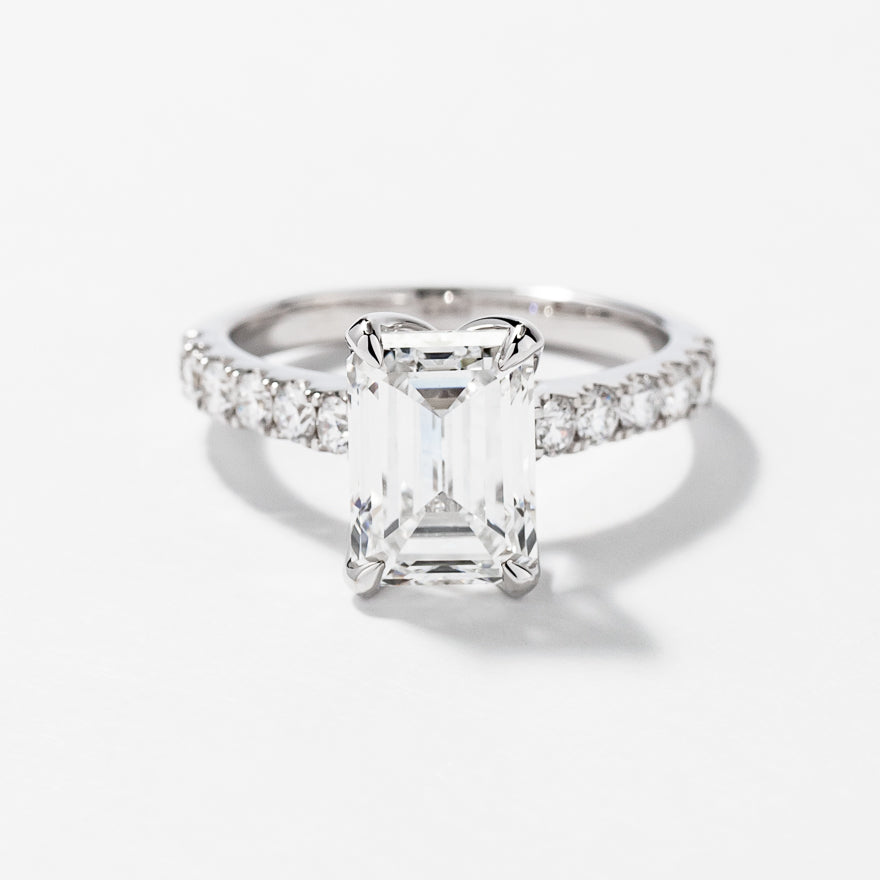 Platinum emerald clearance cut diamond ring