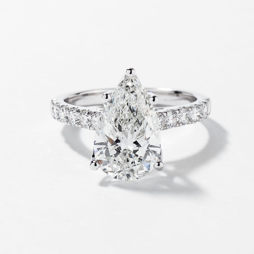 Lab Grown Pear Cut Diamond Engagement Ring in 14K White Gold (3.50 ct