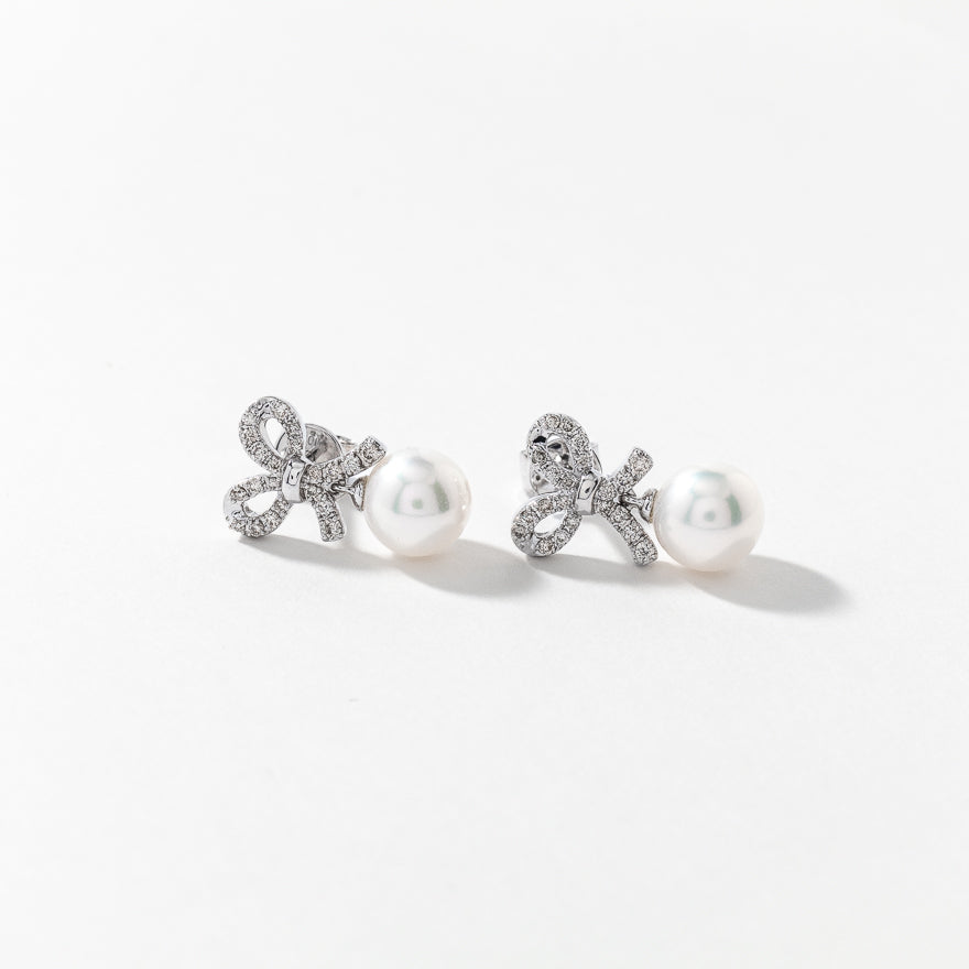 Pearl Earrings with Diamond Accents in 10K White Gold