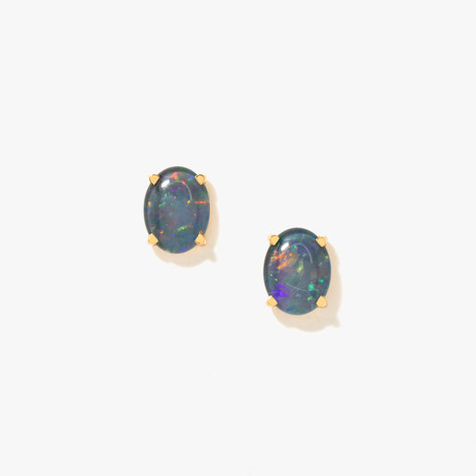 9x7mm Dark Opal Stud Earrings in 10K Yellow Gold