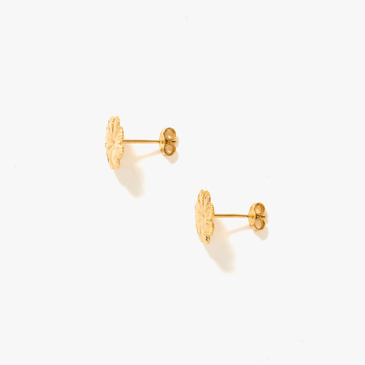 Diamond Cut Flower Stud Earrings in 14K Yellow Gold