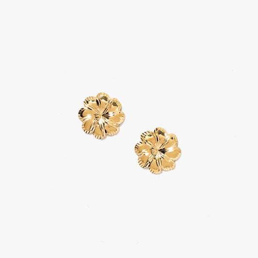 Diamond Cut Flower Stud Earrings in 14K Yellow Gold