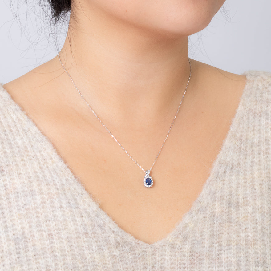 Sapphire Pendant Necklace with Diamond Accents in 10K White Gold