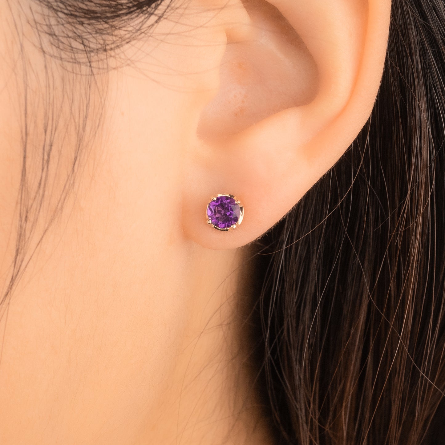 Amethyst Stud Earrings in 10K Yellow Gold