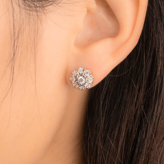 Diamond Cluster Round Stud Earrings in 10K Yellow and White Gold (0.40 ct tw)