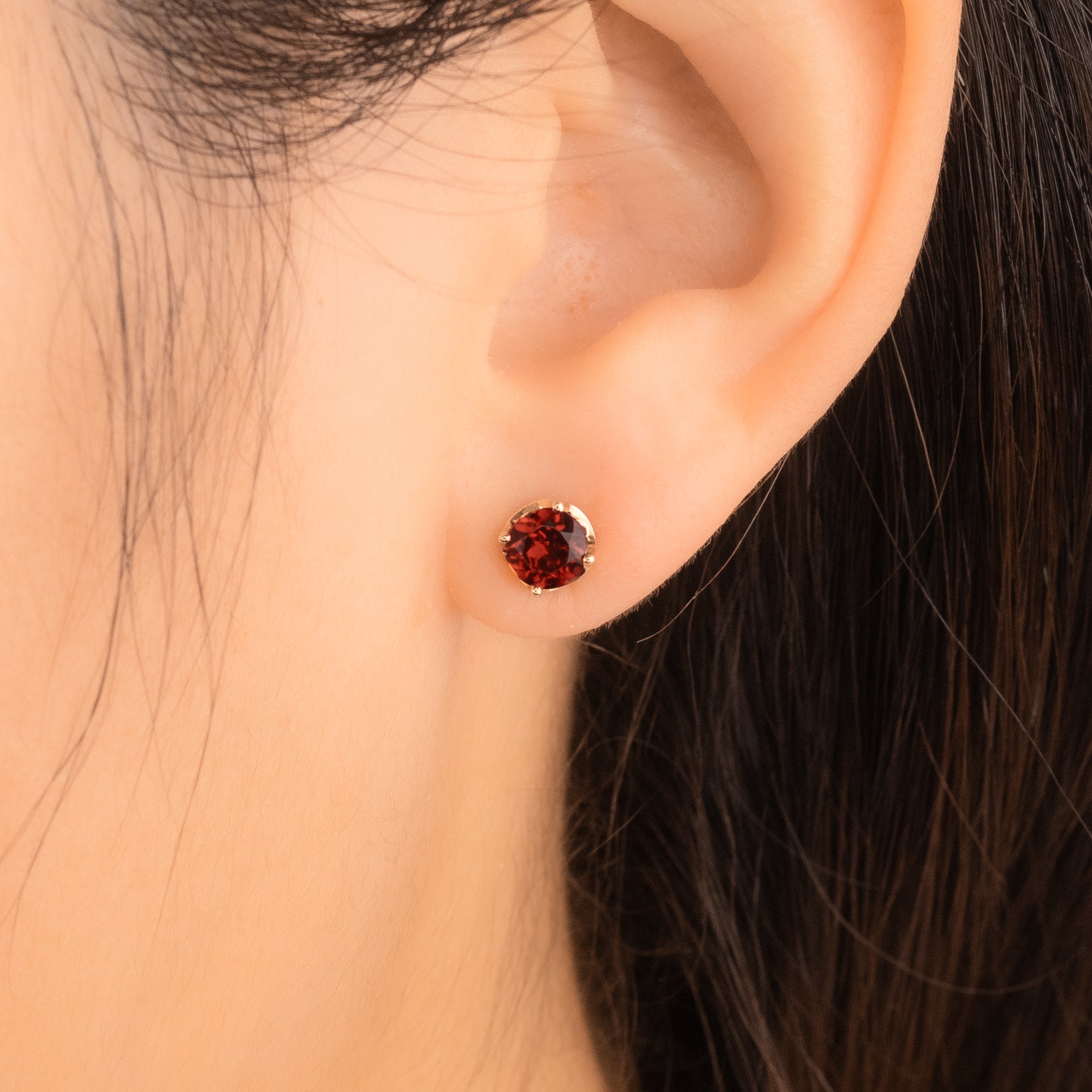 Garnet Stud Earrings in 10K Yellow Gold