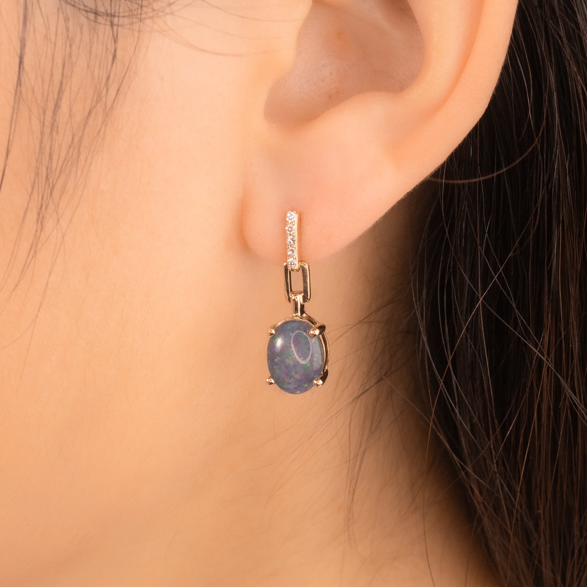 Doublet Opal Earrings in 10K Yellow Gold