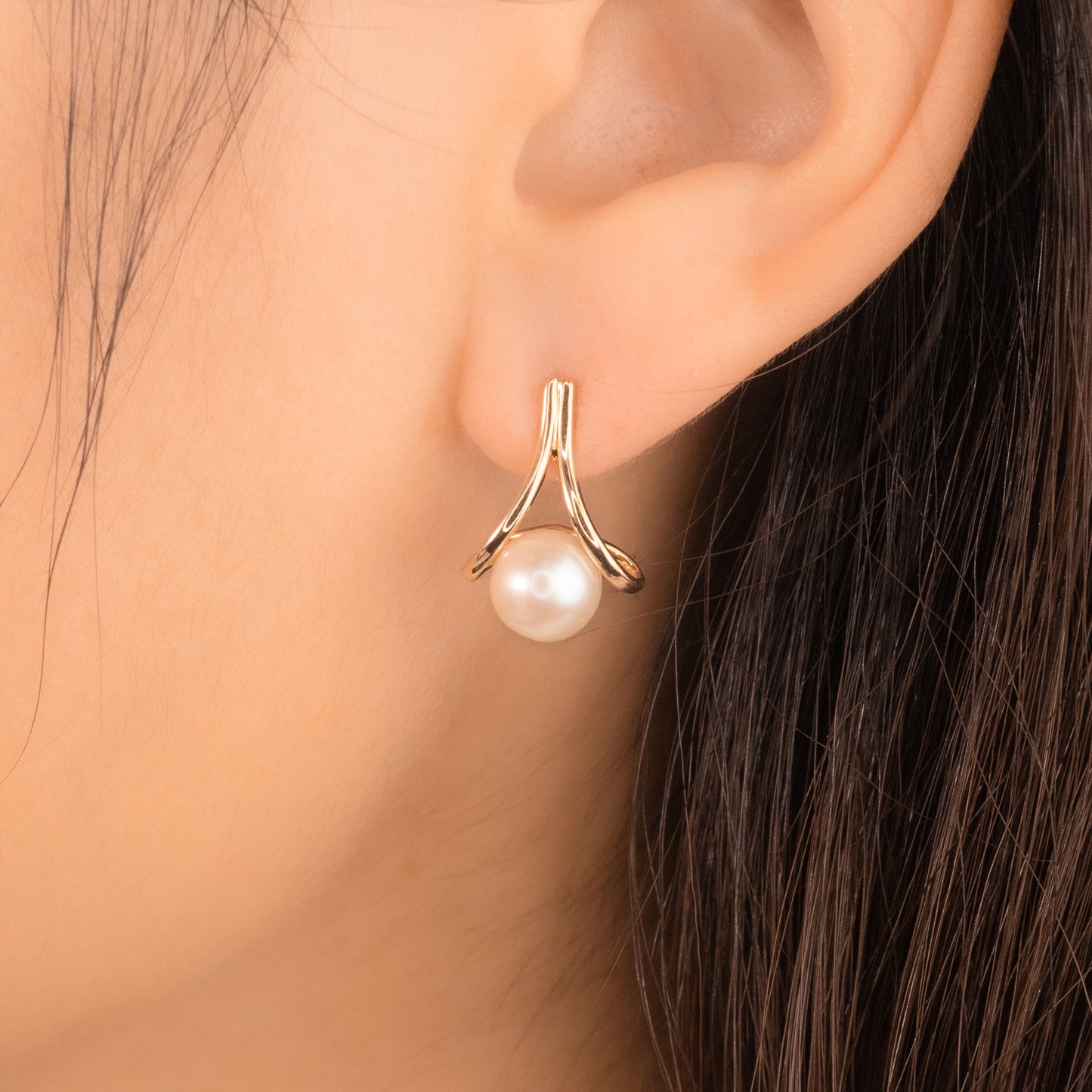 J Hook Pearl Earrings in 10K Yellow Gold