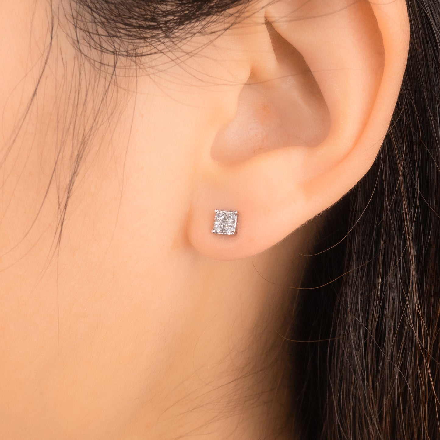 Square Diamond Stud Earrings in 10K White Gold (0.15 ct tw)